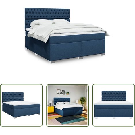vidaXL Boxspringbett mit Matratze Blau 180x200 cm Stoff (1/5)