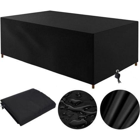 Housse Table De Jardin 210D, Housse Salon De Jardin Exterieur 210x110x70cm Oxford Housse De Protection De Jardin Impermable Au Vent Anti-UV Bache Table De Jardin Rectangulaire (Noir) (1/5)