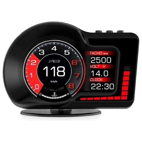 Affichage tête haute (HUD) pour voiture, compteur de vitesse GPS numérique, double affichage avec vitesse/heure/régime moteur/température de l'eau/altitude/etc. Alarme de survitesse, test d'accélérati