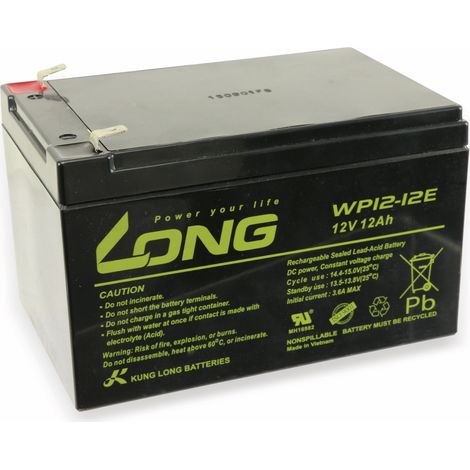 Accumulateur au plomb KUNG LONG WP12-12E, 12 V-/12 Ah, résistant aux cycles