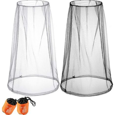 2 Masque Anti Tête de Moustique Filet Anti-Insectes pour Visage avec 2 Sac de Transport pour Randonnée en Plein Air Camping Prévention Insectes Volants(Noir, gris clair) (1/5)
