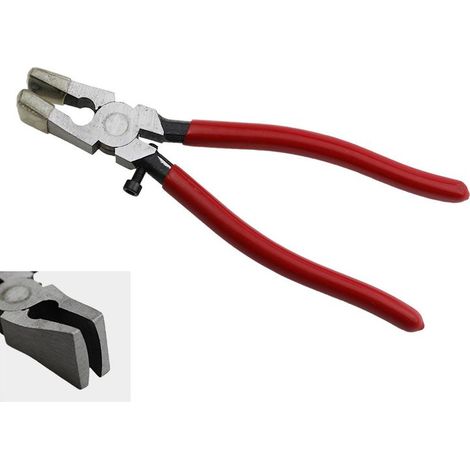 Pince à découper verre 8 pouces poignée rouge Embout arqué Pince plate spéciale pour briser bord verre Outil vitrier pro (1/5)