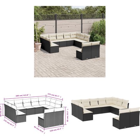 11-tlg. Garten-Sofagarnitur mit Kissen Schwarz Poly Rattan - Gartensofas - Outdoor Möbel - Lounge Set - Gartenlounge - Rattan Sofa - Home & Living (1/3)