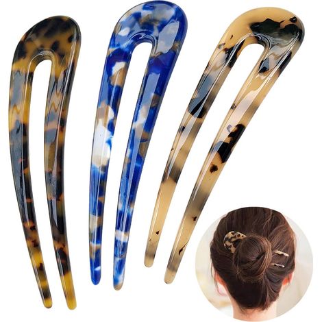 Pinces à cheveux françaises en forme de U, imitation écaille de tortue, pour chignon, pour cheveux fins et épais, 11 cm (4,3 pouces), en acétate de cellulose classique, 2 branches, accessoires de coif (1/3)