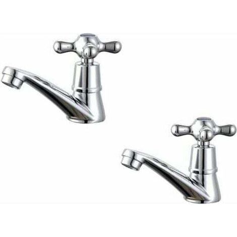 Mitigeur de lavabo,Lot de 2 robinets de lavabo pour salle de bain, mitigeurs de lavabo, avec poignée en croix Chromé poli (1/4)