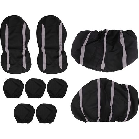 Housse de siège auto universelle 9 pièces, respirante, anti-usure, gris et noir, kit de protection pour véhicule (1/5)