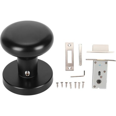 Poignée de porte ronde noire, verrouillage sans clé, alliage de zinc, fonction de confidentialité, installation facile, poignée intérieure sphérique pour chambre et salle de bain. (1/5)