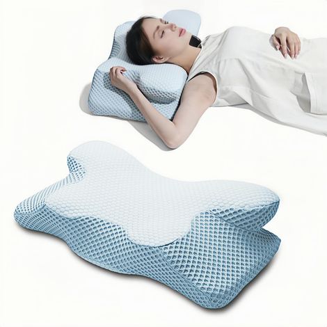 Cuscino cervicale in memory foam a forma di farfalla, cuscini alti che non si piegano, cuscino per chi dorme di lato, cuscino cervicale in memory foam antirussamento, bianco