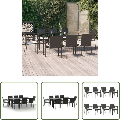 Gartenessgruppe - 9-tlg. Garten-Essgruppe mit Kissen Schwarz Poly Rattan (1/5)