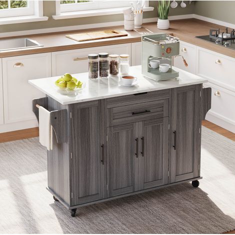 Mueble de cocina amplio con ruedas y almacenaje gris OKMYHOME (1/5)