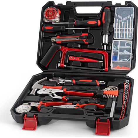 108-teiliges Werkzeugset, Werkzeugkoffer mit Schraubendreher-Set, Schraubenschlüssel, Zange, Minisäge, Hammer und Schraubendreherbits, ideal für die tägliche Wartung in Haus oder Garage
