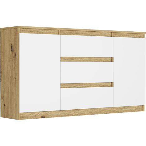 Kommode mit Schubladen und Schränken Artisan Mix Weiß, 140 x 40 x 76 cm - Modern R140S3