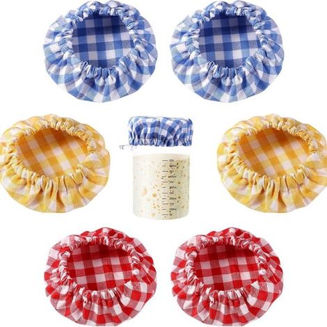 6 teiliges Set karierter Glasdeckel, Rot/Gelb/Blau (2 pro Farbe) für Gläser und Flaschen (1/4)