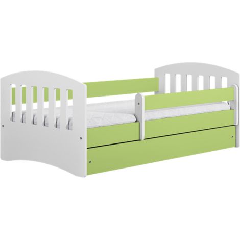 Lit enfant avec barrière de sécurité amovible vert Klaky-Matelas mousse-80x160 (1/4)
