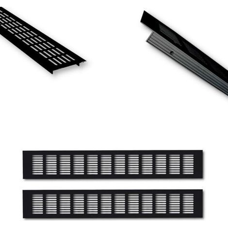 Aluminum ventilation grille - 50 x 8 cm - Black - Pair of 500 mm door ventilation grilles - Ideal ventilation for kitchen, bathroom, toilet, wardrobe - Mosquito net - Grille (1/4)