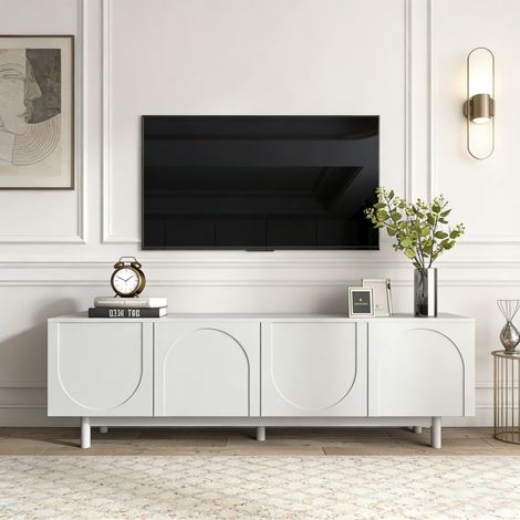 Mobile TV bianco moderno - 175 x 38 x 56 cm - 4 porte - mensole regolabili - Mobile TV basso - Stile lussuoso