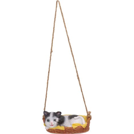 statue jardin exterieur-Figurine Chat en Résine avec Panier - Statue Animal Déco Maison et Jardin, Noir et Blanc (1 Pièce) - Cadeau pour Fêtes, Anniversaire, Décor Durable (1/5)