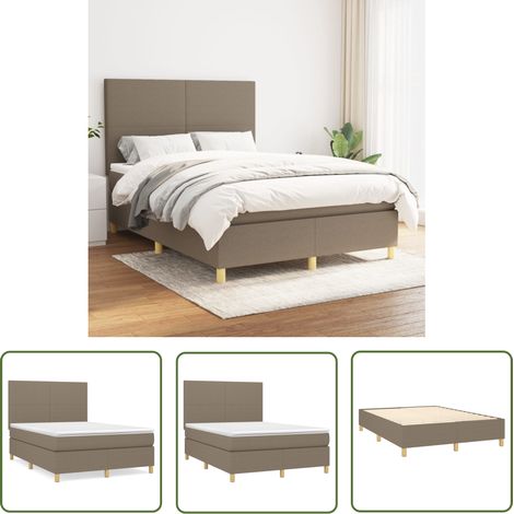 The Living Store Sommier à lattes de lit avec matelas Taupe 140x200 cm Tissu - Lit Tapissier - Lit Double - Matelas Ressorts Ensachés - Literie - Chambre À Coucher (1/5)