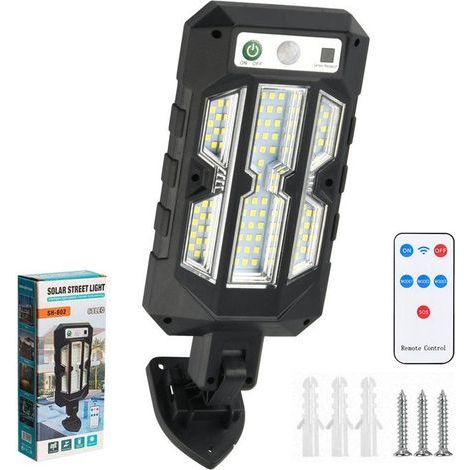 Lampe Solaire Exterieur, avec Détecteur de Mouvement, avec Télécommande,3 Modes d'Éclairage, IP65 Étanche, Pour Jardin, rue, Noir (1/5)