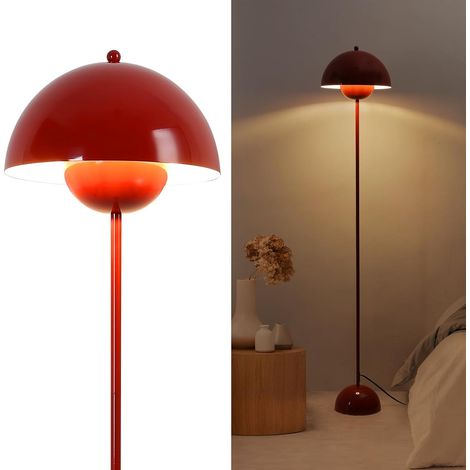 ALPINALUZ Lámpara de Pie de Diseño Nórdico Clásico on Pantalla y base Parabólica Casquillo E27 para Salón Comedor Dormitorio Rojo (1/5)