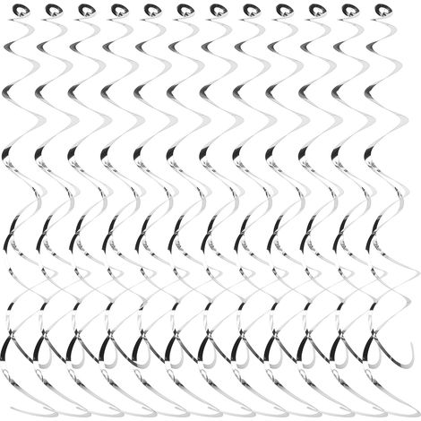 Lot de 12 décorations suspendues en spirale aluminium pour plafond, argenté, anniversaire, remise de diplôme, mariage, fête. (1/5)