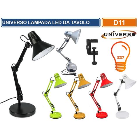 LAMPADA DA SCRIVANIA IN METALLO CON BRACCIO SNODABILE ED ORIENTABILE ATTACCO E27 COLORI ASSORTITI - Colore: Verde (1/5)