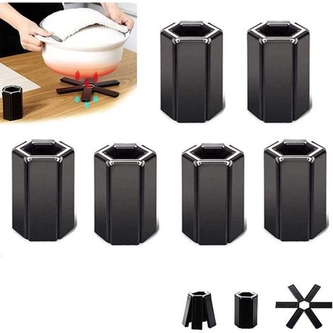 6Pcs Dessous de Plat Noir Sous de Plat Pliable, Dessous de Plat Design, Isolation Anti-Brûlure, Protéger La Table, Antidérapant (1/4)