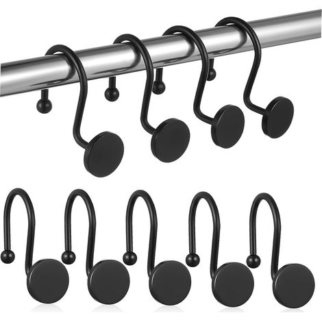 INOOMP Lot de 12 crochets rideau douche noirs en métal durable , résistant à la rouille et au design (1/5)