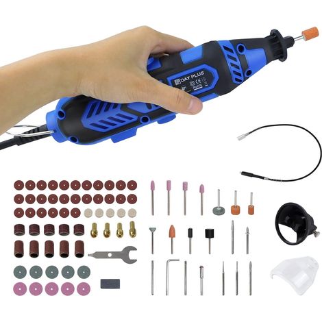 Mini Outil Rotatif Electrique - 130W Mini Meuleuse/Perceuse Set avec Arbre Flexible & 80 Accessoires pour Projets de Bric. pour la coupe, le ponçage, le travail du bois