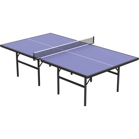 Mesa de ping-pong plegable con red, 152,5 x 274 x 76 cm, mesa de ping-pong para exteriores, material de acero y MDF, color azul