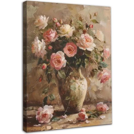 Leinwand Gerahmt Vintage Blumen Wohnzimmer 12x16 Rosa (1/5)