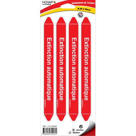 Planche de 4 marqueurs de tuyauterie 250 x 26 mm pour Ø 20 à 50 mm - Extinction automatique - 4702131