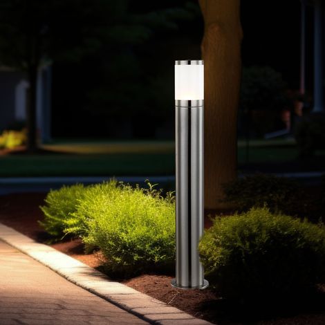 Wegeleuchte Außenstehlampe H 80 cm Gartenlampe Außenleuchte Edelstahl, silber Kunststoff opal, 1x E27 Fassung, DxH 14x80 cm