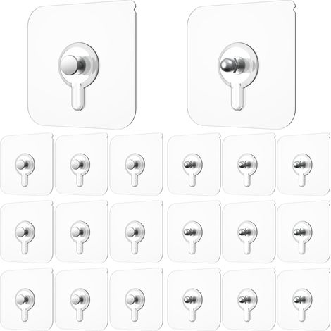 20 pièces Crochet Adhésif Mural Transparent, Accroche Tableau Sans Percer, pour Cadres, Photos, Affiches, Décoration Murale, Charge Maximale 5 kg (1/5)