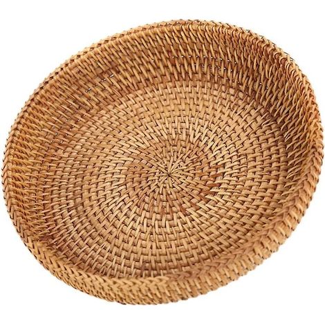 Corbeille de fruits ronde en rotin tissé – Panier à pain en osier naturel – Diamètre 23 cm – Décoration cuisine chaleureuse