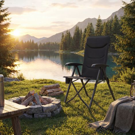 Chaise de Camping, Lot de 2, Dossier Réglable 95°-150°, Porte-Gobelet, Sac de Transport, Pêche, Jardin, Noir (1/5)