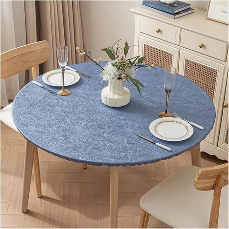 Nappe ronde 140cm Bleu, imperméable, lavable, Polyester