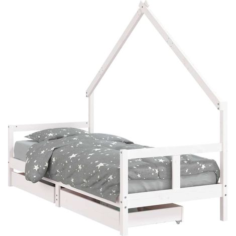 Lit cabane enfant avec tiroirs de rangement bois de pin massif blanc 80 x 200 cm (1/5)