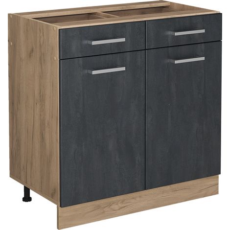 Mobiletto base per cucina R-Line, Calcestruzzo nero, 80 cm senza piano di lavoro, Vicco