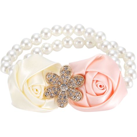 2pcs Magnifique Fleur de Main Demoiselle d'Honneur Corsage Poignet Décor Perlé Satin (Blanc Ivoire Rose) (1/5)