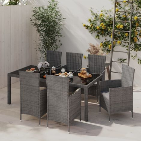 Salon de jardin 7 pcs,Mobilier de terrasse,Table et Chaise pour Relax avec coussins Résine tressée Gris -YZ392870 (1/5)