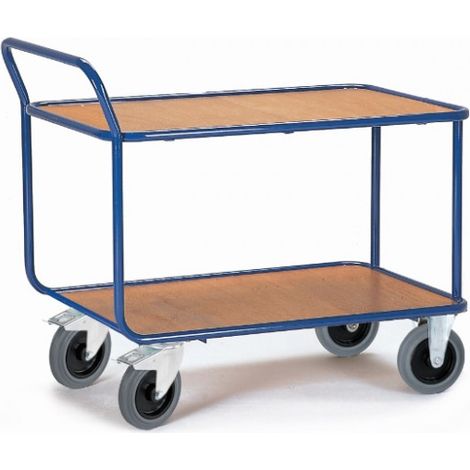 Rollcart Schwerer Tischwagen mit Rohrrahmen und 2 Ladeflächen im Buchedekor 800x500mm