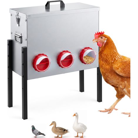 Mangeoire pour Poules en Métal Galvanisé, 54 x 41 x 44–56 cm Grande Mangeoire avec Pieds Réglables, Ouverture d'Alimentation Couverte, avec 6 trous (1/5)