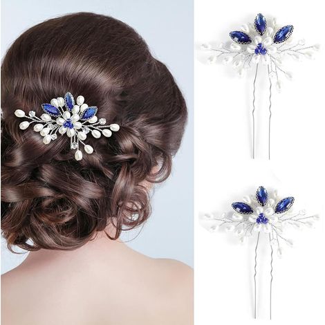 Conjunto de 2 piezas de joyería para el cabello de boda, tocados de boda, accesorio para el cabello de invitada de boda, accesorio para el cabello de boda azul para novia y niñas para bodas, fiestas y (1/5)