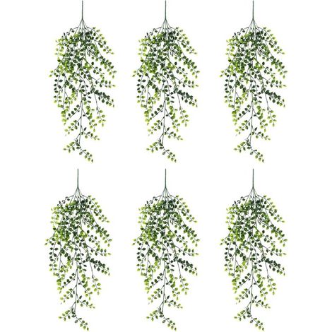 Plante artificielle suspendue à cinq branches (6 pièces) Imitation rotin Plante suspendue artificielle Plante verte en plastique Décoration végétale pour la maison (1/5)