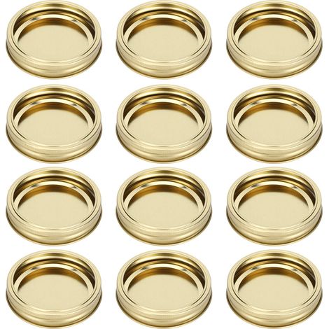 12 runde, auslaufsichere Deckel für Glasbehälter, Edelstahl, geschlitzt, Küchenbedarf (XH00179 Gold) (1/5)