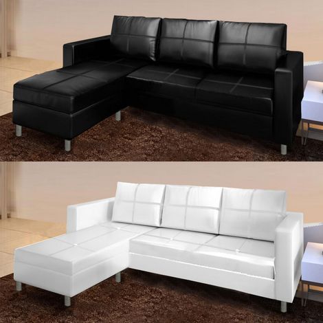 Bagno Italia Divano angolare moderno ecopelle con pouf sofa soggiorno 3 posti nero (1/3)