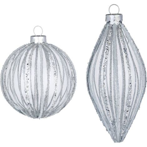 PALLINA DI NATALE IN VETRO ARGENTO LUCIDO TONDA O LUNGA PREZZO CAD UNA