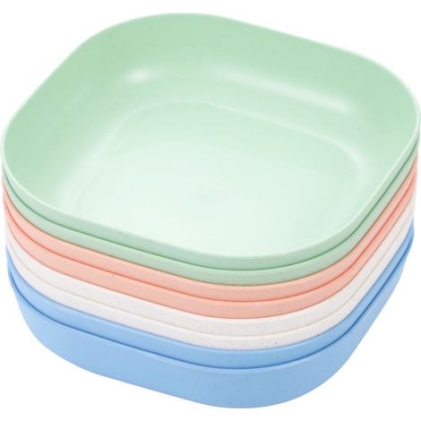 Assiettes Carrées En Paille De Blé - 14,5 Cm - Réutilisables - Micro-ondes Et Lave-vaisselle - Pour Enfants Et Adultes - Lot De 8 (1/5)