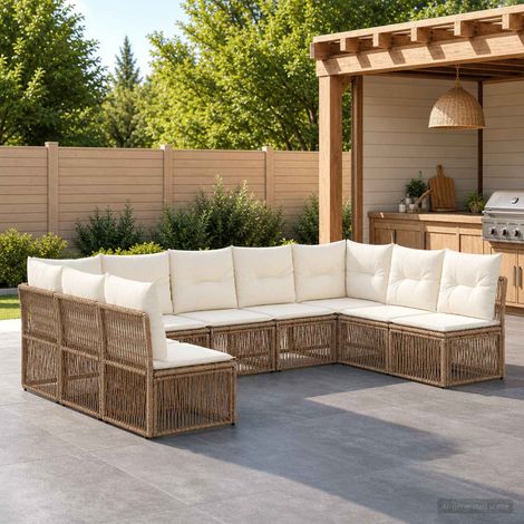 vidaXL Ensemble de canapé de jardin 9 pcs Beige polyrotin (1/5)